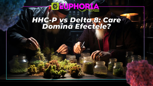 Specialiști comparând canabinoizii HHC-P și Delta 8 în laboratorul Euforia