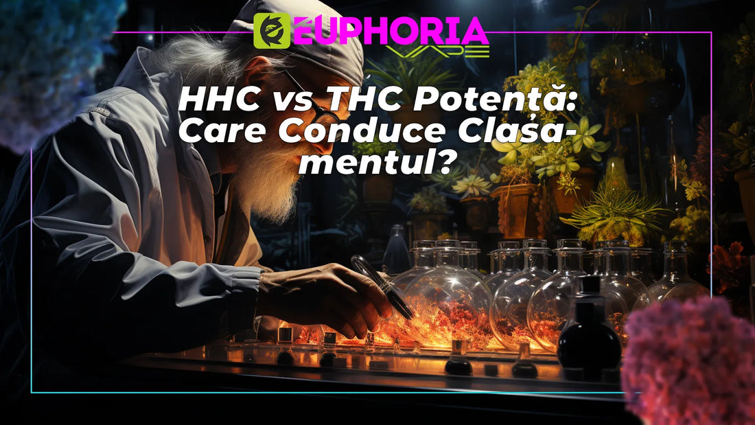 Cercetător studiind canabinoizii, comparând potența HHC și THC