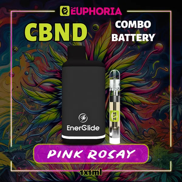 Un CBND Cartuț Vape de la E-Euphoria România, conținând 1ml cu 95% CBND și miros de terpene Pink Rozay, aromă de trandafir pentru un efect relaxant.