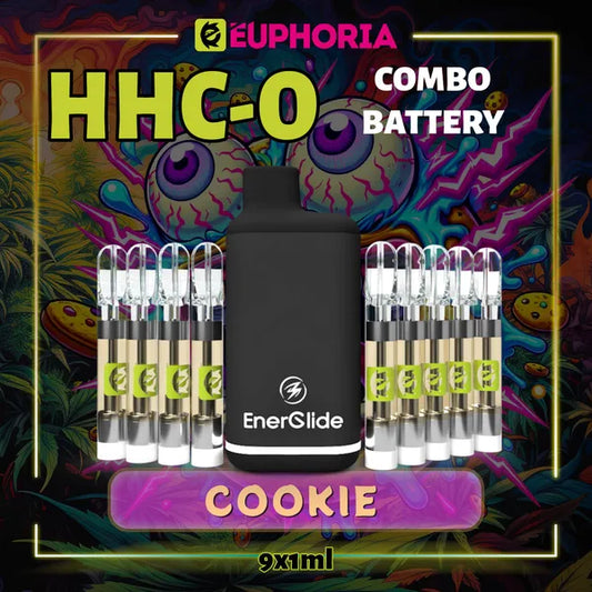 Nouă HHCO Cartuș Vape + Battery de la E-Euphoria România, conținând 1ml cu 95% și miros de terpene Biscuită, aromă de biscuiți pentru un efect euforic.