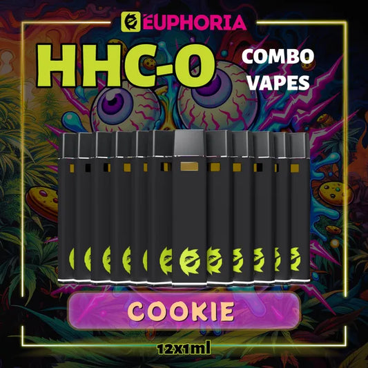 Doisprezece HHCO Vape de la E-Euphoria România, conținând 1ml cu 95% și miros de terpene Biscuită, aromă de biscuiți pentru un efect euforic.