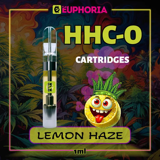 Un HHCO Cartuș Vape de la E-Euphoria România, conținând 1ml cu 95% și miros de terpene Lemon Haze, aromă de lămâie pentru un efect stimulant.