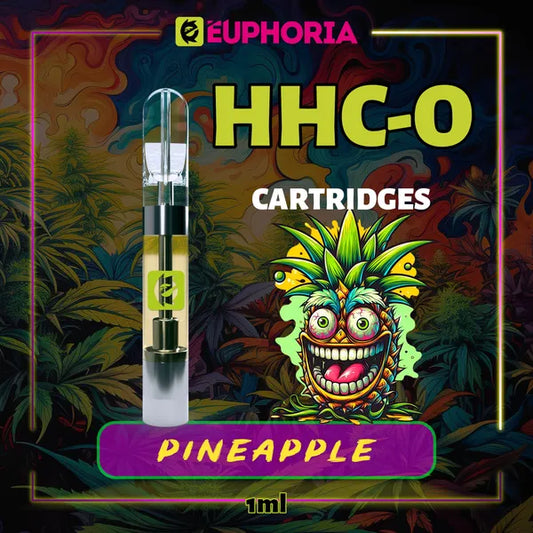 Un HHCO Cartuș Vape de la E-Euphoria România, conținând 1ml cu 95% și miros de terpene Ananas, aromă de ananas pentru un efect energizant.