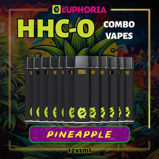 Doisprezece HHCO Vape de la E-Euphoria România, conținând 1ml cu 95% și miros de terpene Ananas, aromă de ananas pentru un efect energizant.