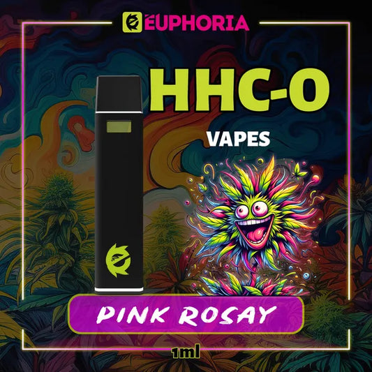 Un HHCO Vape de la E-Euphoria România, conținând 1ml cu 95% și miros de terpene Pink Rozay, aromă de trandafir pentru un efect relaxant.