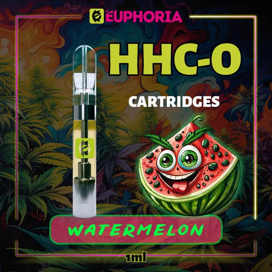 Un HHCO Cartuș Vape de la E-Euphoria România, conținând 1ml cu 95% și miros de terpene Pepene, aromă dulce pentru un efect relaxant fizic.