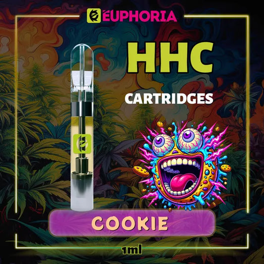 Un HHC Cartuș Vape de la E-Euphoria România, conținând 1ml cu 95% HHC și miros de terpene Biscuită, aromă de biscuiți pentru un efect euforic, relaxant.