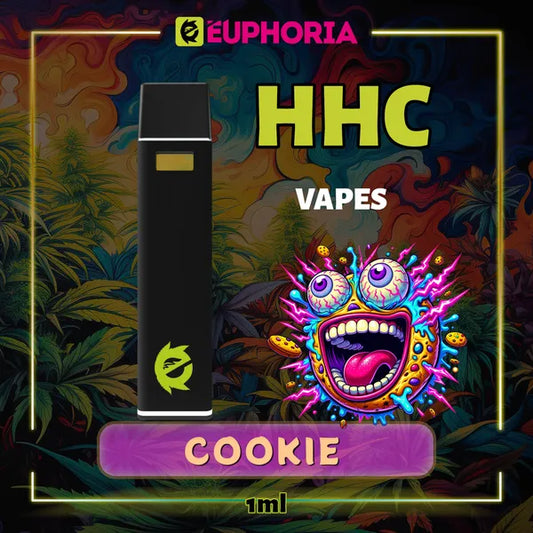 Un HHC Vape de la E-Euphoria România, conținând 1ml cu 95% HHC și miros de terpene Biscuită, aromă de biscuiți pentru un efect euforic, relaxant.