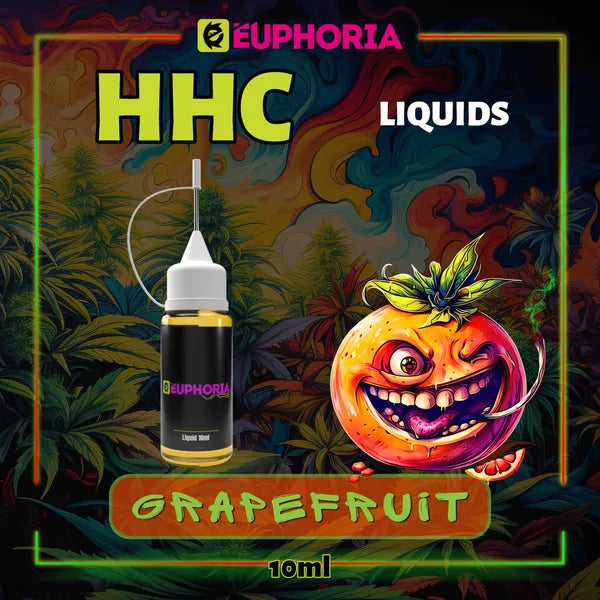 Un HHC Lichid Vape de la E-Euphoria România, conținând 10ml cu 2000mg HHC și miros de terpene Grapefruit, aromă de grapefruit pentru un efect calmant mental.