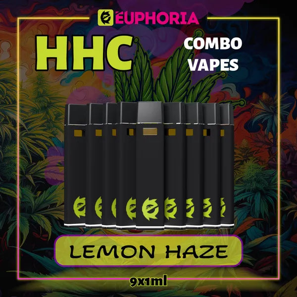 Nouă HHC Vape de la E-Euphoria România, conținând 1ml cu 95% HHC și miros de terpene Lemon Haze, cu aromă de lămâie pentru un efect înălțător, relaxant.