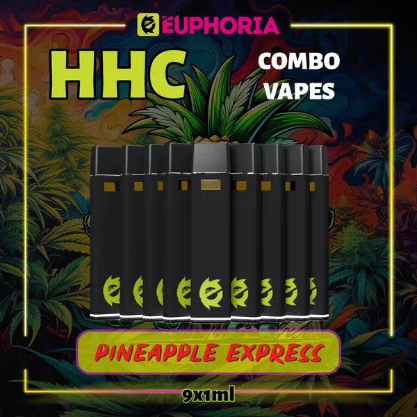 Nouă HHC Vape de la E-Euphoria România, conținând 1ml cu 95% HHC și miros de terpene Pineapple Express, ananas și pin pământiu pentru un efect revigorant, creativ.