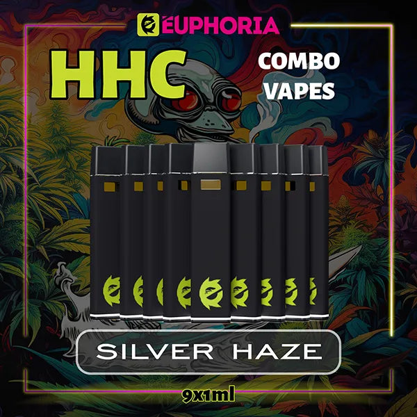 Nouă HHC Vape de la E-Euphoria România, conținând 1ml cu 95% HHC și miros de terpene Silver Haze, aromă lemnoasă de tutun pentru un efect energic, revigorant.