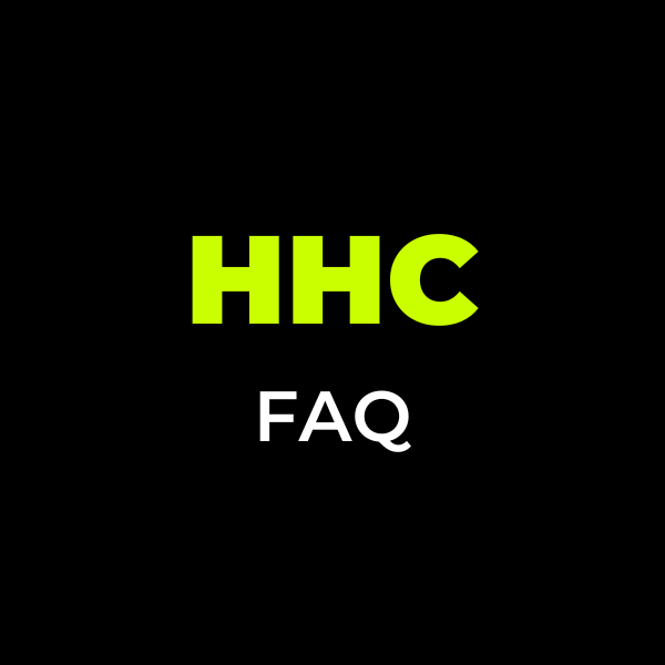 FAQ despre HHC de la E-Euphoria Vape Romania, imagine minimalistă pe fundal negru cu text verde și alb, oferind informații esențiale despre produsele HHC.